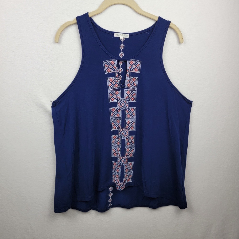 Thyme and Honey Women Blue Sleeveless Tank With Detail Blouse Large